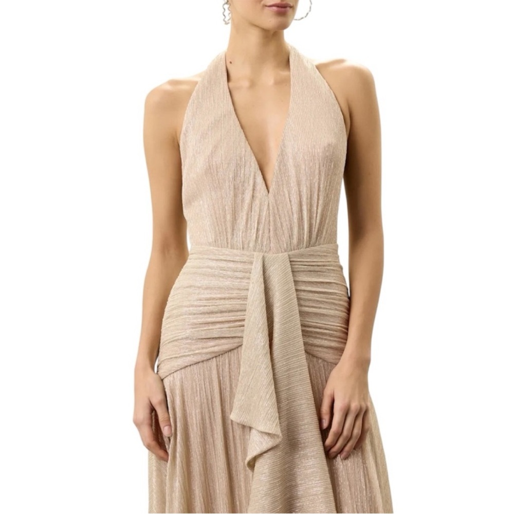 NWT PATBO Lurex Draped Maxi Dress in Champagne - Picture 2 of 9